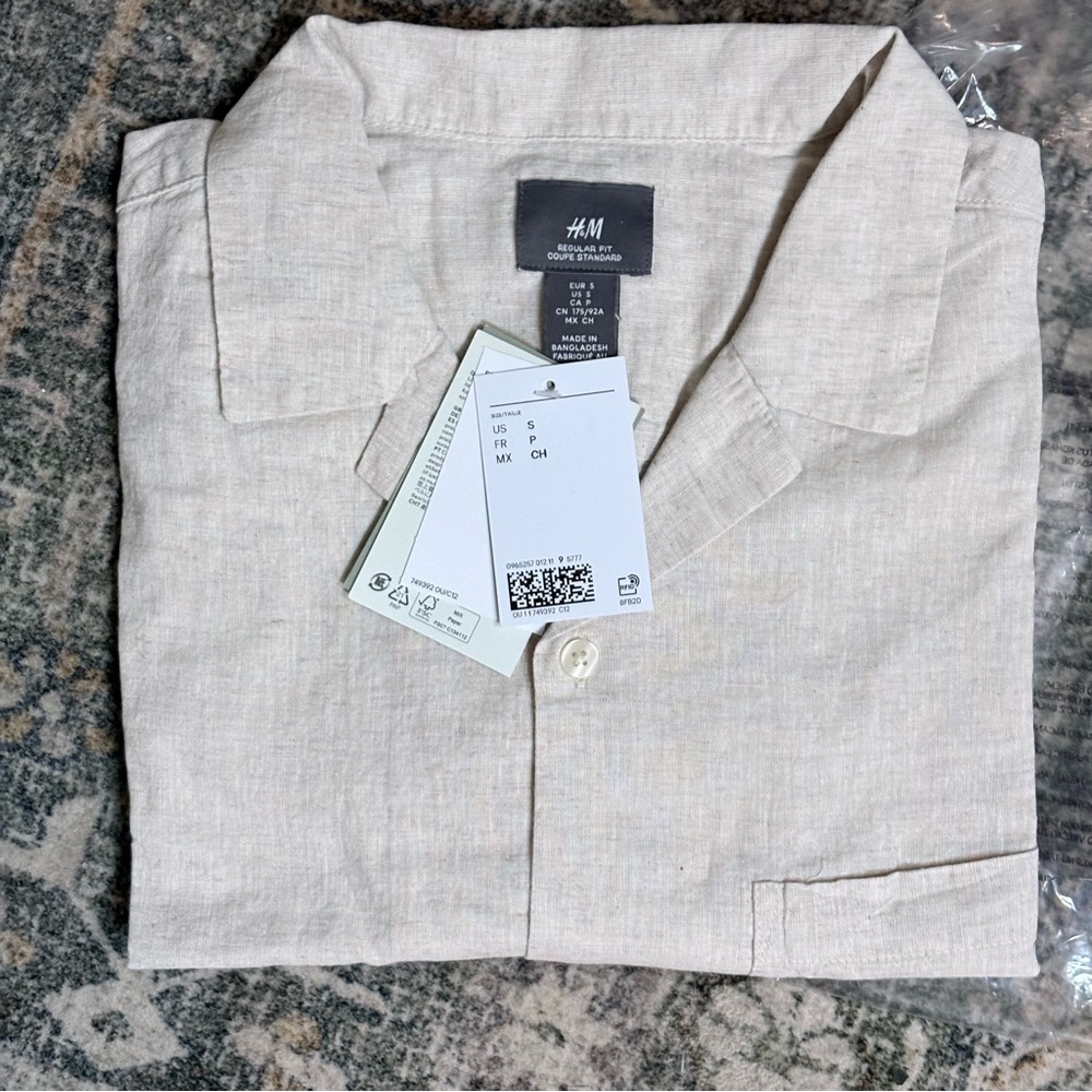 NWT H&M Light Beige Linen Button Down Shirt